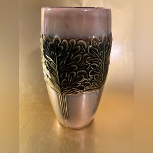 Ceramic Pottery Vase Trees Leaves 9 Inches Art Nouveau Style